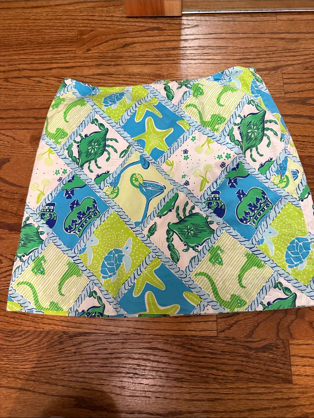 Lilly Pulitzer Blue, Green & White Patchwork Sea-Print Skort